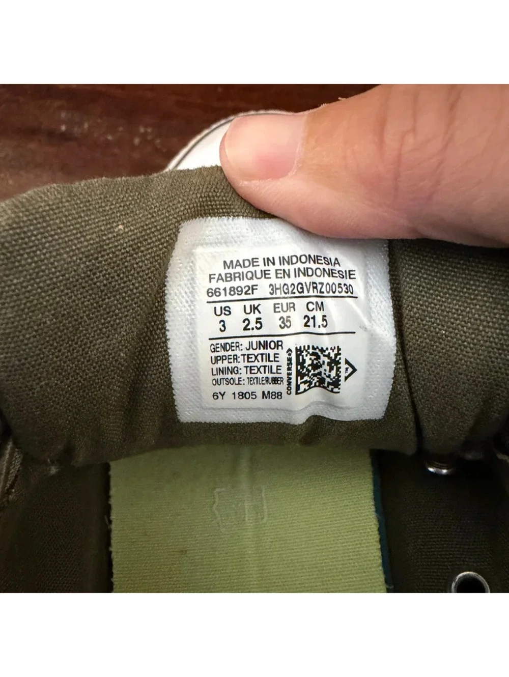 Converse Chuck Taylor All Star Madison Olive Green Sneakers Junior Kids Size 3